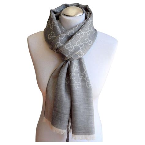 foulard lana e seta gucci quadeato grigio|Foulard GUCCI da Donna .